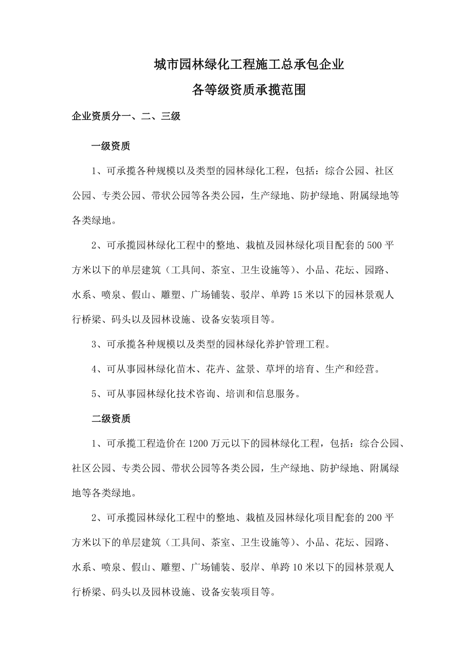 城市园林绿化工程施工总承包企业各等级资质承揽范围解析